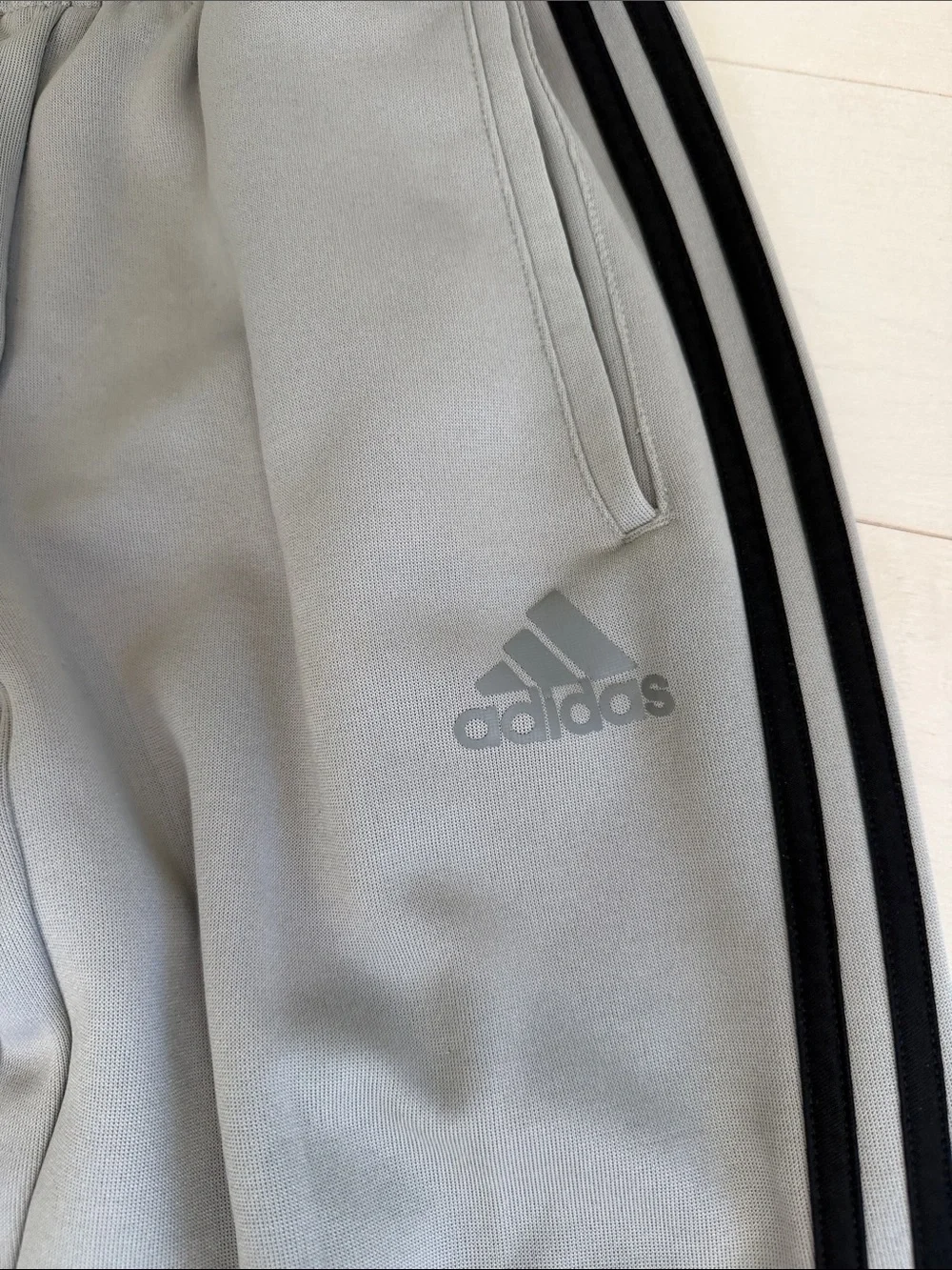 Adidas Mens Light Gray Track Jacket & Joggers with Black Stripes